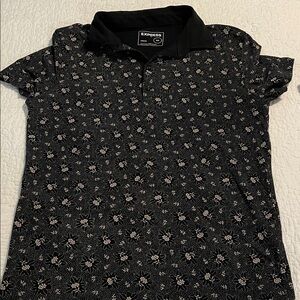 Express Black Polo with Floral Design